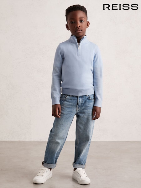Reiss Soft Blue Melange Blackhall 3-9 yrs Merino Wool Half-Zip Funnel Neck Jumper (F97665) | €50