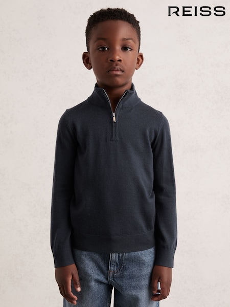 Reiss Midnight Navy Blackhall 3-9 yrs Merino Wool Half-Zip Funnel Neck Jumper (F97667) | €50