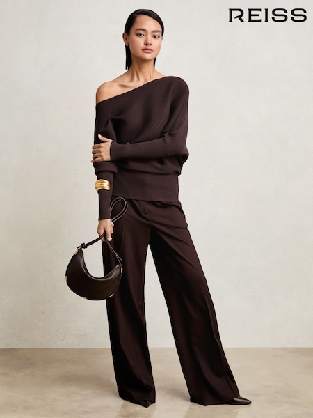 Reiss Plum Lorna Asymmetric Draped Knitted Jumper (F97674) | €145