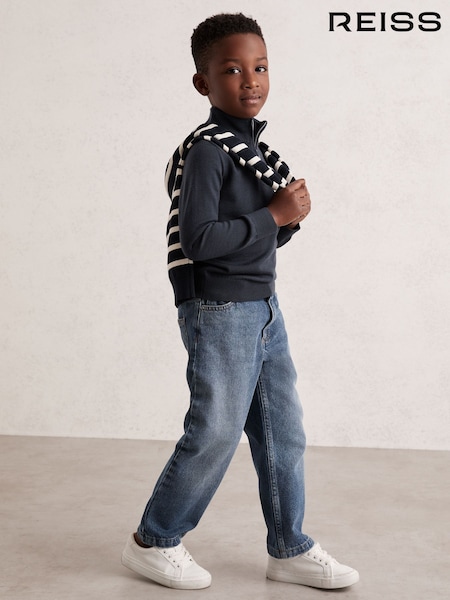 Reiss Midnight Navy Blackhall 9-13 yrs Merino Wool Half-Zip Funnel Neck Jumper (F97678) | €55