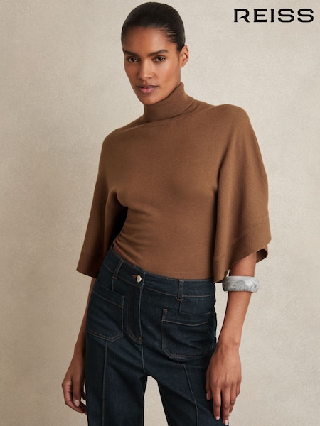 Reiss Tan Hadley Merino Wool Batwing Roll-Neck Jumper (F97680) | €125
