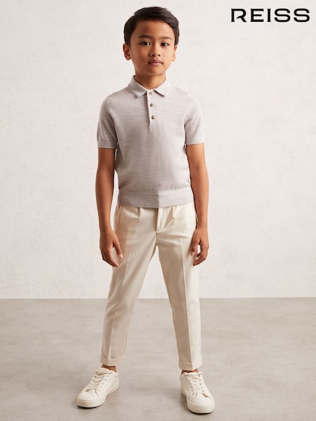 Reiss Wicker Melange Manor Merino Wool Short Sleeve Polo Shirt (F97683) | AED216