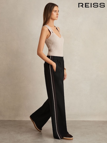 Reiss Black Robyn Side-Stripe Wide-Leg Trousers (F97684) | €195