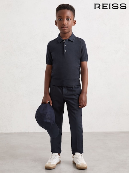 Reiss Midnight Navy Manor 3-9 yrs Merino Wool Short Sleeve Polo Shirt (F97688) | €45