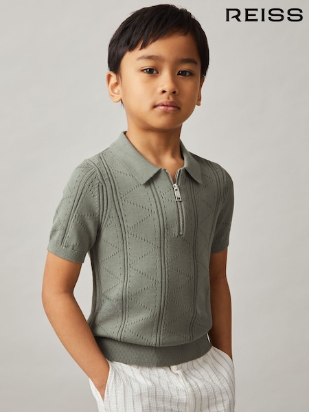 Reiss Sage Spey Half Zip Pointelle Polo Shirt (F97692) | €55