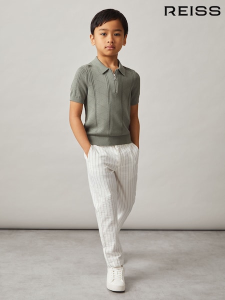 Reiss Sage Spey 9-13 yrs Half-Zip Pointelle Polo Shirt (F97697) | AED302