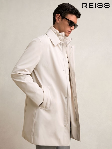 Reiss Light Stone Logan Removable Gilet Hybrid Overcoat (F97718) | €425