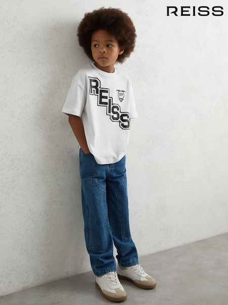Reiss White/Navy Glen 3-9 yrs Cotton Oversized Logo T-Shirt (F97719) | €27