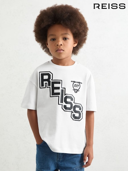 Reiss White/Navy Glen 9-13 yrs Cotton Oversized Logo T-Shirt (F97722) | €30