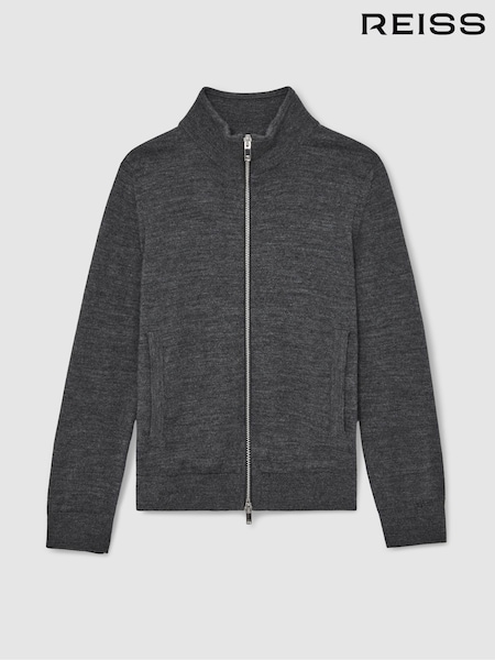 Reiss Derby Grey Melange Hampshire 13-14 yrs Merino Wool Zip-Through Funnel-Neck Cardigan (F97735) | €65