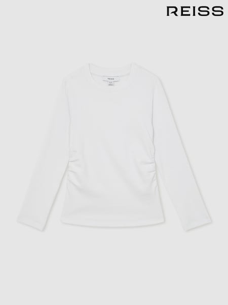 Reiss Ivory Trina 13-14 yrs Cotton Ruched Long-Sleeve T-Shirt with Stretch (F97745) | €25