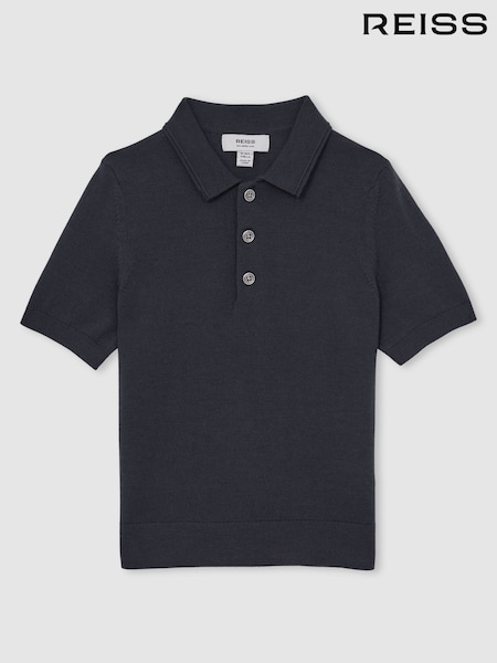 Reiss Midnight Navy Manor 13-14 yrs Merino Wool Short Sleeve Polo Shirt (F97746) | €55