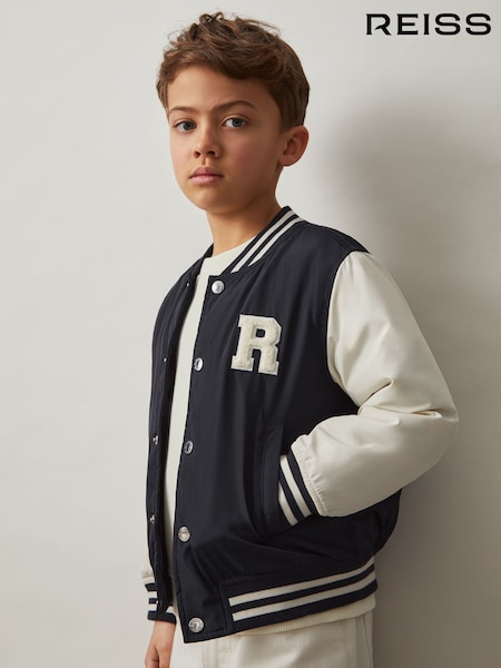 Marineblau/Off White - Reiss Arkan College-Jacke in Colourblock-Optik (F97774) | 110 €