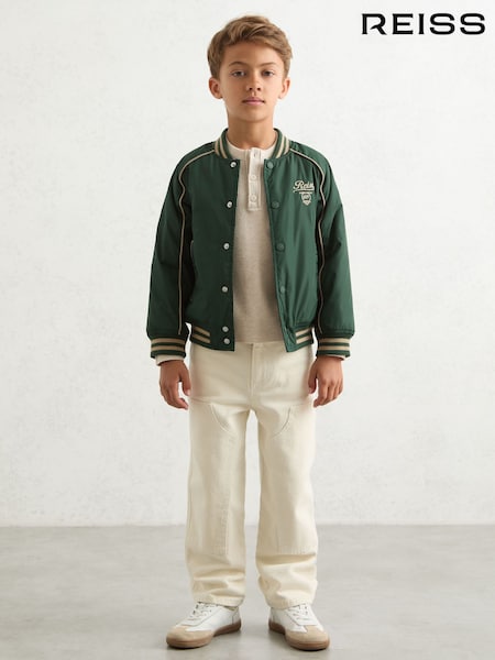 Reiss Forest Green/Off White Harvey Motor Cars Embroidered Bomber Jacket (F97787) | AED518