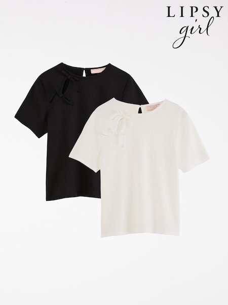 Lipsy White 2 Pack Bow Eyelet Detail Tops (5-16yrs) (F97807) | 1,502 UAH - 2,463 UAH