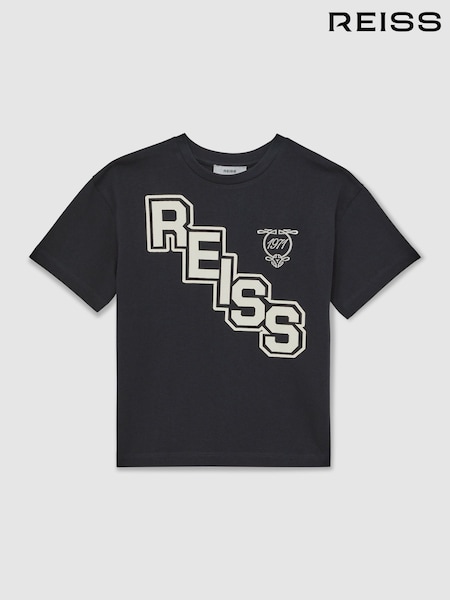 Reiss Navy/White Glen 13-14 yrs Cotton Oversized Logo T-Shirt (F97817) | €33