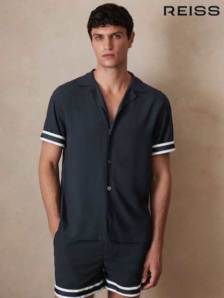 Reiss Navy Valbonne Reiss | Ché Stripe-Cuff Shirt (F97837) | €140