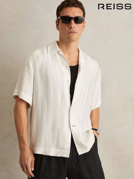 Reiss Melba Jacquard-Stripe Cuban-Collar Shirt (F97840) | €167
