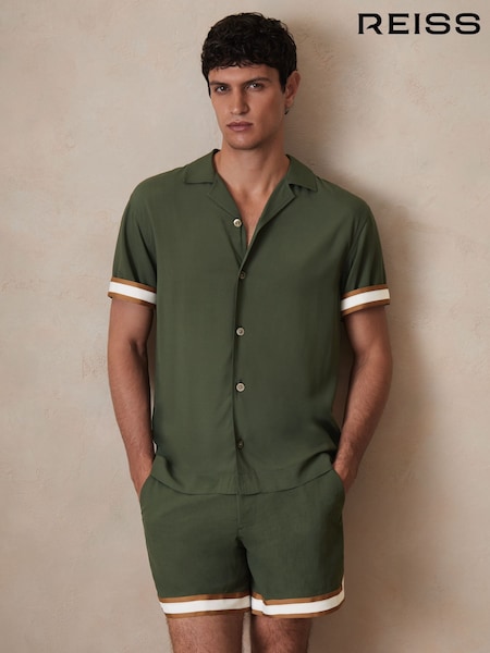Reiss Pine Green Valbonne Reiss | Ché Stripe-Cuff Shirt (F97841) | € 153