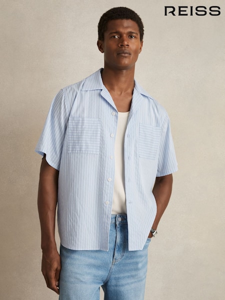 Reiss Soft Blue/White Thorpe Lyocell-Blend Stripe Twin-Pocket Shirt (F97844) | €145