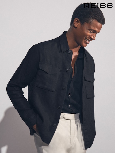 Reiss Navy Eze Linen Twin-Pocket Overshirt (F97846) | €195