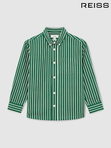 Reiss Green/White Aplin Oversize Cotton Poplin Striped Shirt (F97847) | €65