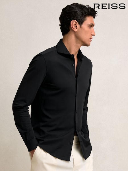 Reiss Black Charge Stretch Jersey Cutaway-Collar Shirt (F97856) | €145