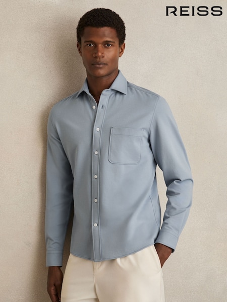 Reiss Soft Blue Kappo Cotton-Twill Cutaway-Collar Overshirt (F97870) | €160