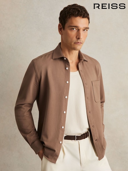 Reiss Camel Kappo Cotton-Twill Cutaway-Collar Overshirt (F97871) | €160