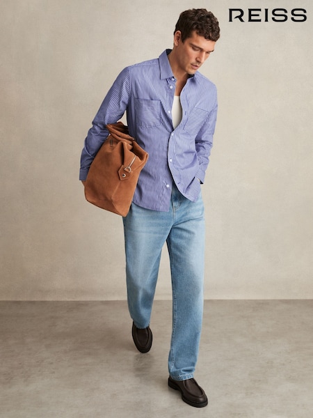 Reiss Blue/White Hendrixon Cotton-Poplin Stripe Twin-Pocket Shirt (F97874) | €167