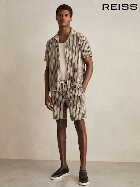 Reiss Tobacco Brown Teti Zig-Zag Knit Drawstring Shorts (F97884) | €125