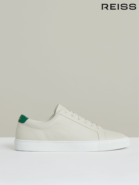 Reiss Off White/Green Luca Tumbled-Leather Low-Top Trainers (F97921) | €225