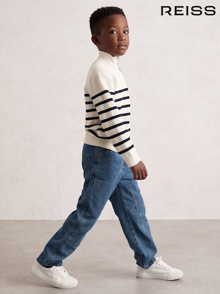 Reiss White Graham 9-13 yrs Cotton-Blend Stripe Half-Zip Jumper (F97944) | AED331