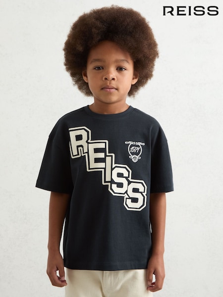 Reiss Navy/White Glen 9-13 yrs Cotton Oversized Logo T-Shirt (F97947) | €30