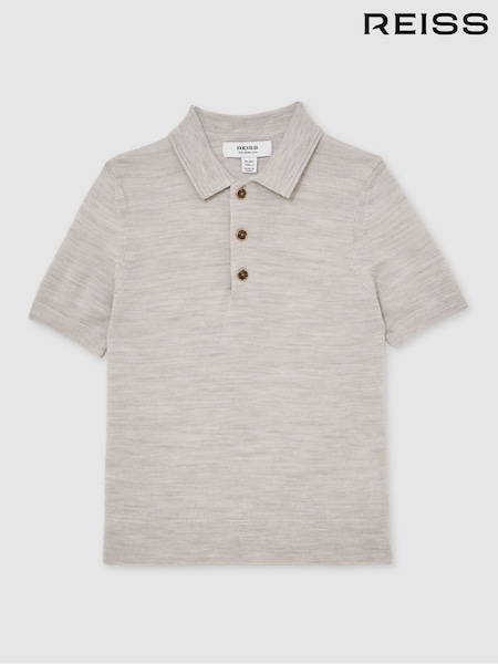 Reiss Wicker Melange Manor Merino Wool Short Sleeve Polo Shirt (F97951) | AED274