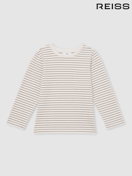 Off White/Camel - Reiss Kenny Stretch-Cotton Stripe T-Shirt (F97965) | 41 €