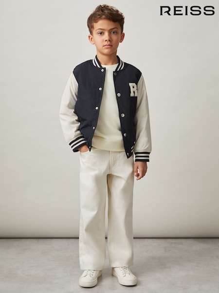 Reiss Navy/Off White Arkan Colourblock Varsity Bomber Jacket (F97967) | ₪496