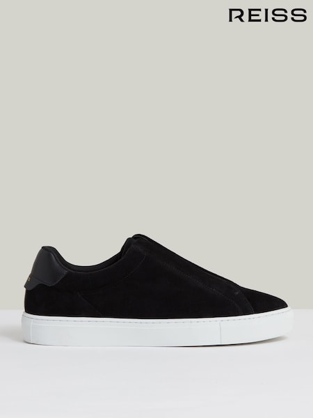 Reiss Black Emil Suede Slip-Ons Elasticated Trainers (F97969) | €195