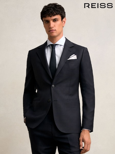 Reiss Navy Seminar Slim-Fit Wool Single Breasted Check Suit Blazer (F97978) | €470