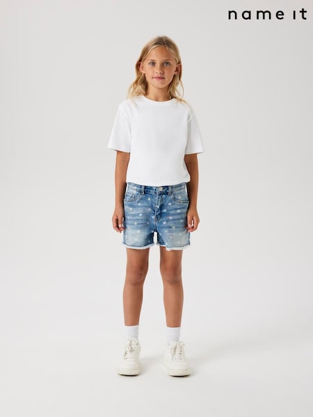 Name It Blue High Waisted Heart Print Denim Shorts (F97981) | €30