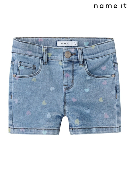 Name It Blue Heart Print Stretch Denim Shorts (F97997) | ₪111
