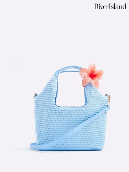 Синий - River Island Small Raffia Charm Tote Bag (F98074) | €42