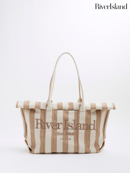 River Island Natural Striped Fold Over Beach Bag (F98085) | €43