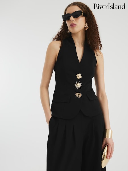 River Island Black Halter Neck Waistcoat (F98097) | €60