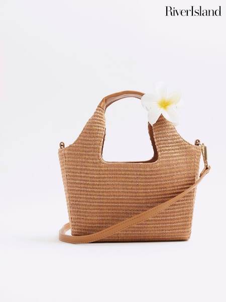 Коричневый - River Island Small Raffia Charm Tote Bag (F98113) | €42