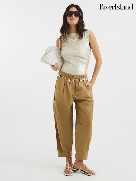 River Island Gold Coated Rib Drape Top (F98129) | AED169