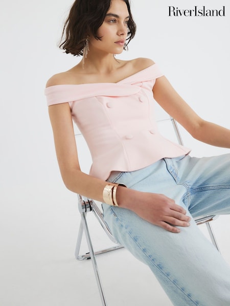 River Island Pink Double Breasted Bardot Top (F98135) | €48
