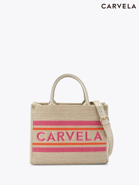 Carvela Pink Raffia Sorrento Midi Tote Bag (F98225) | $165