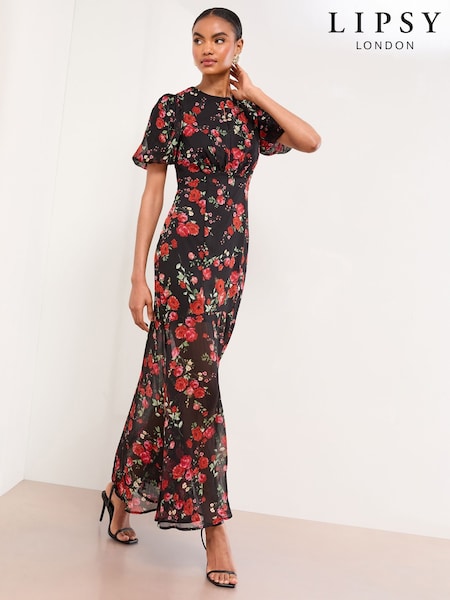 Lipsy Floral Print Short Sleeve Woven Maxi Dress (F98307) | € 84