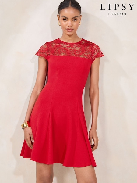 Червоний - Lipsy Lace Mix Mini Skater Dress (F98342) | 3 124 грн